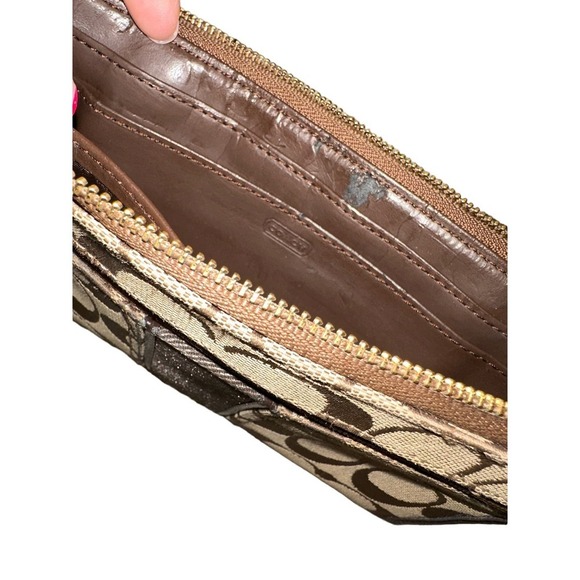 Coach Signature Stripe Zippy Wallet Wristlet Brown Canvas - Picture 8 of 9